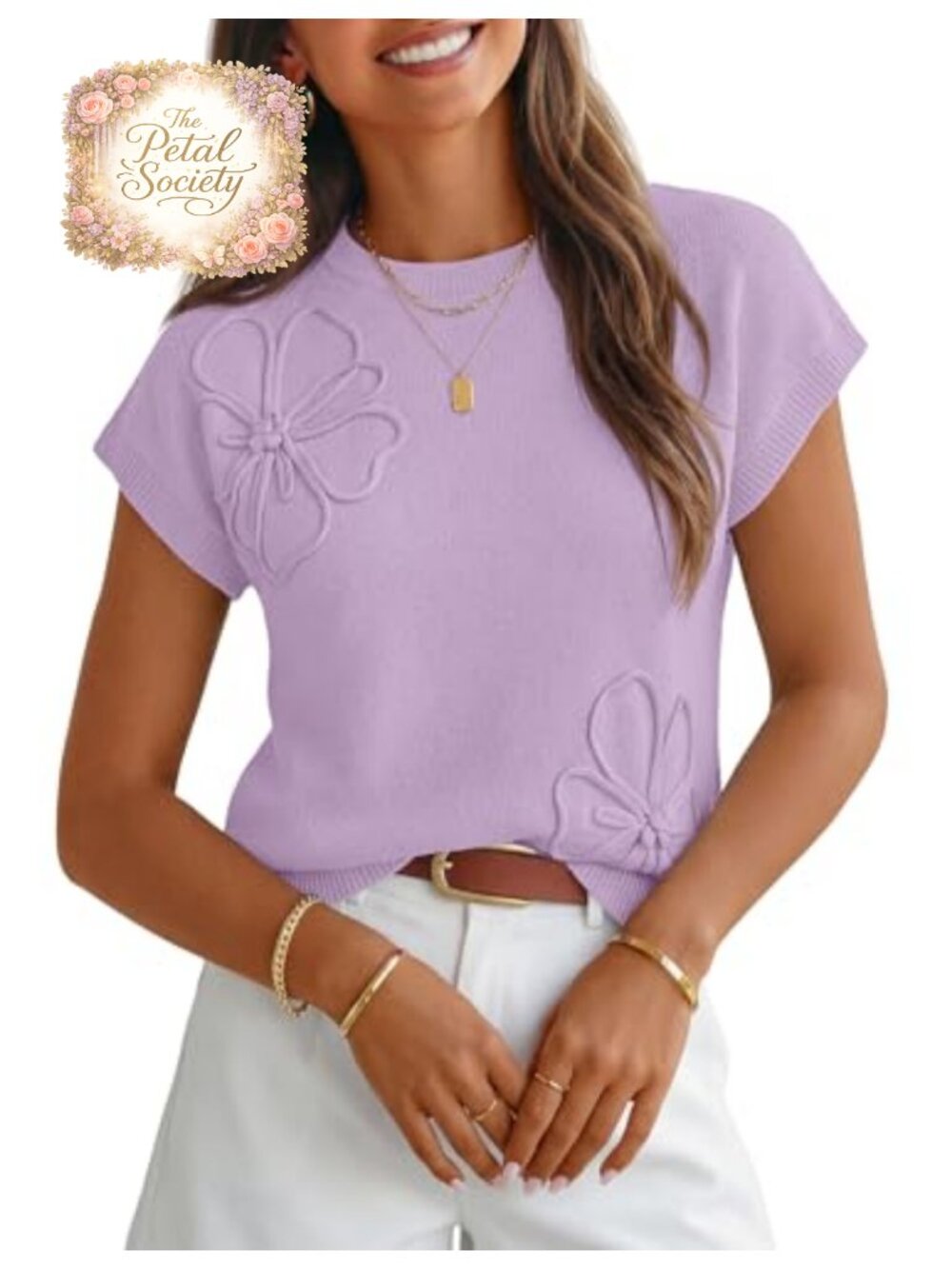 Womens Floral Sweater Vest Cap Sleeve Knit Work Top